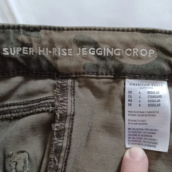 AEO American Eagle Jeggings Jeans Cargo Super Highrise Hi-Rise Crop Camo Size 4 - Picture 9 of 12